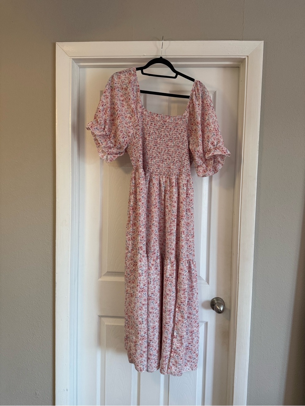 SHEIN 4x Pink Floral Puff Sleeve Maxi Dress